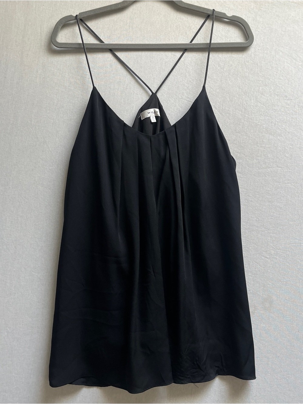 MILLY Silk Black Pleated Strappy Cami Top Sz 10